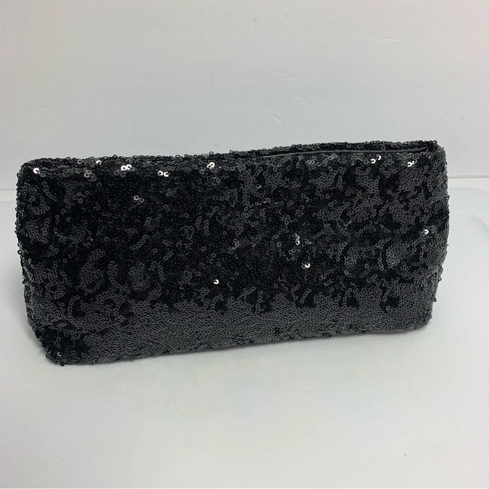 Victoria's Secret Clutch Handbag Sequence Black Snap Bag Make‎ Up Bag